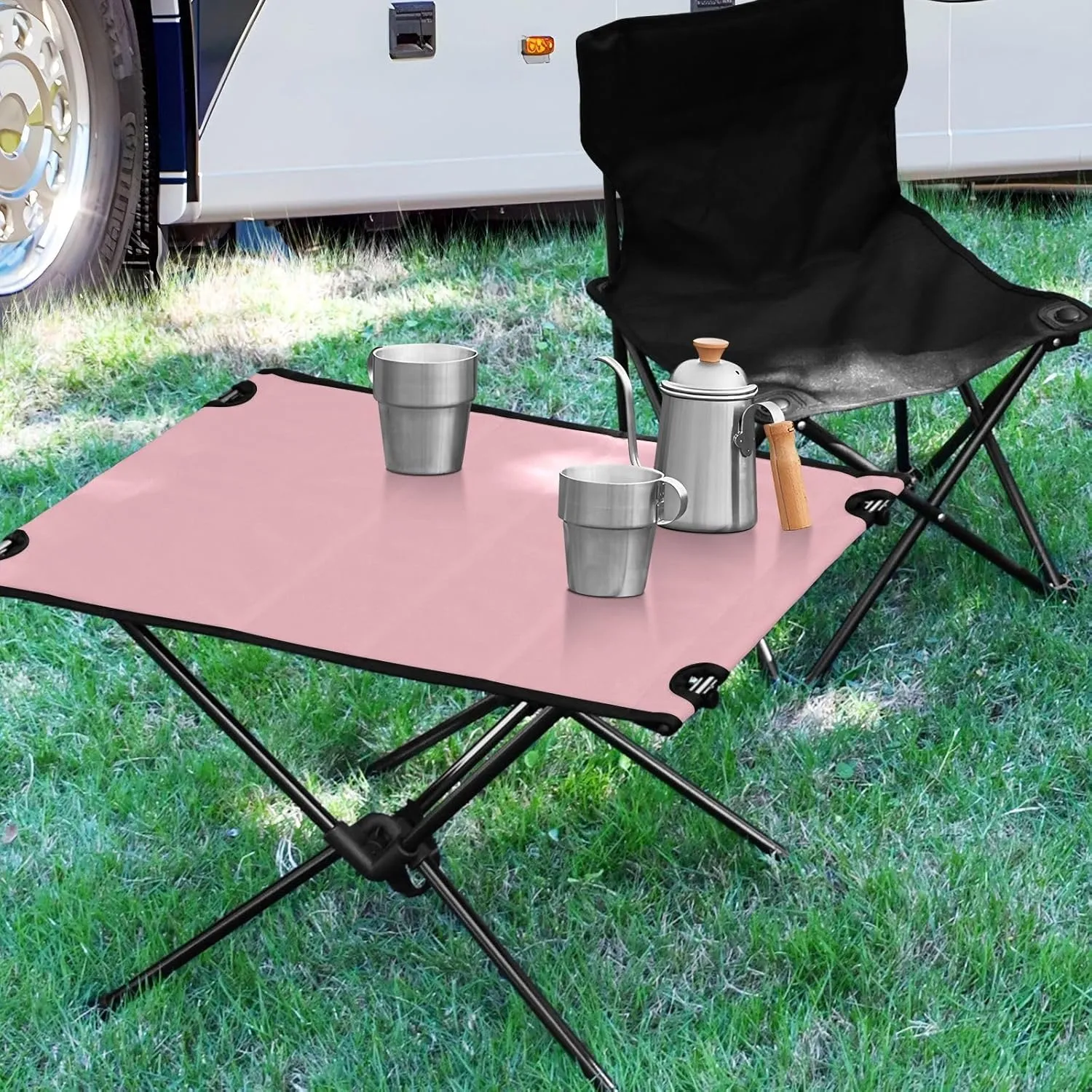 Emelivor Ticklend Pink Folding Camping Table Portable Beach Table with Carry Bag Small Craft Table for Camping Hiking Fishing Garden Outdoor