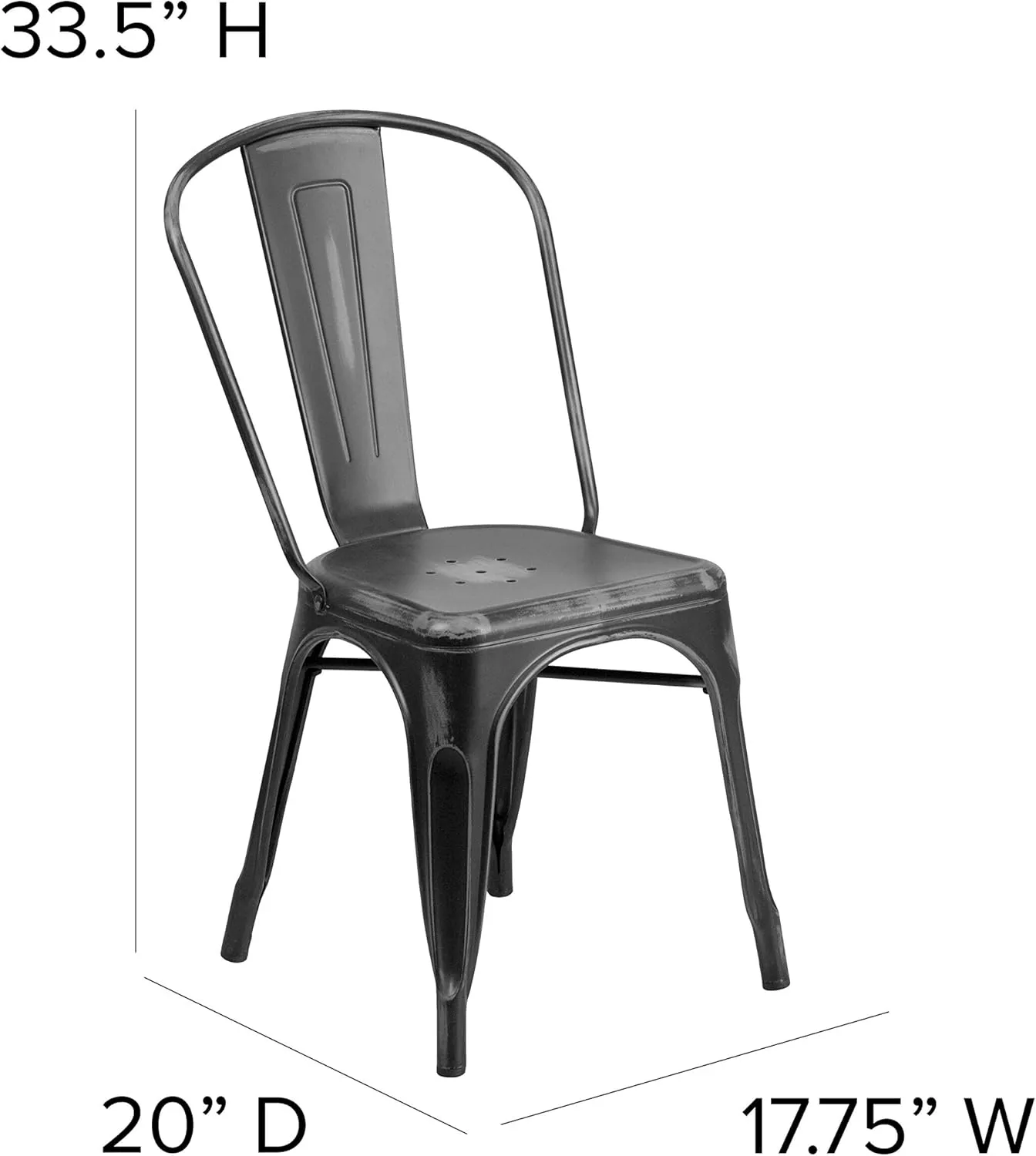 EMMA   OLIVER Commercial Grade Distressed Black Metal Indoor-Outdoor Stackable Chair