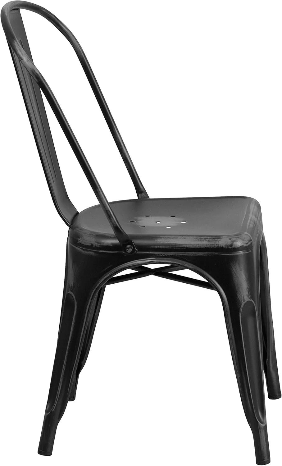 EMMA   OLIVER Commercial Grade Distressed Black Metal Indoor-Outdoor Stackable Chair