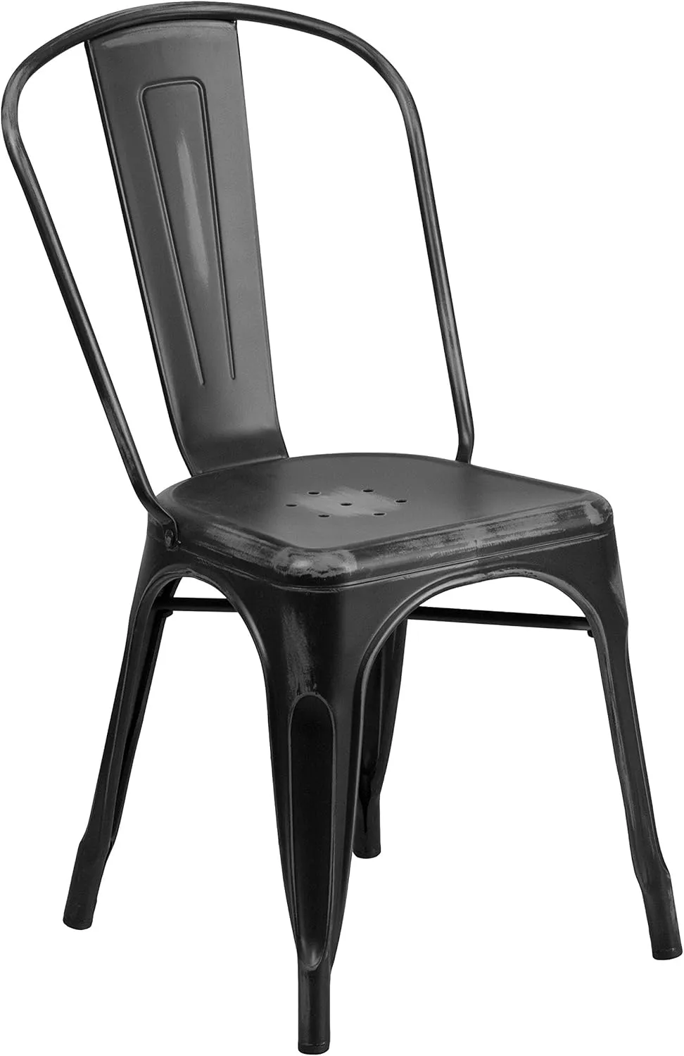 EMMA   OLIVER Commercial Grade Distressed Black Metal Indoor-Outdoor Stackable Chair