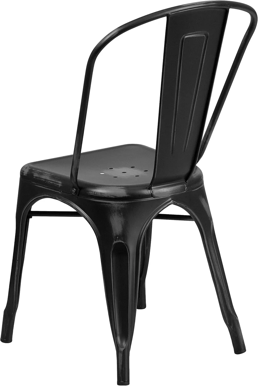 EMMA   OLIVER Commercial Grade Distressed Black Metal Indoor-Outdoor Stackable Chair