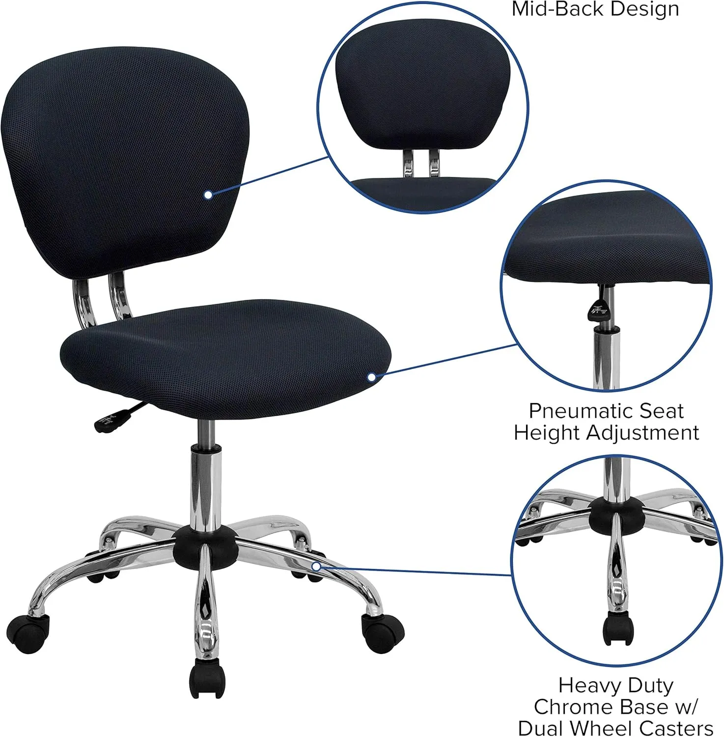 EMMA   OLIVER Mid-Back Gray Mesh Padded Swivel Task Office Chair with Chrome Base