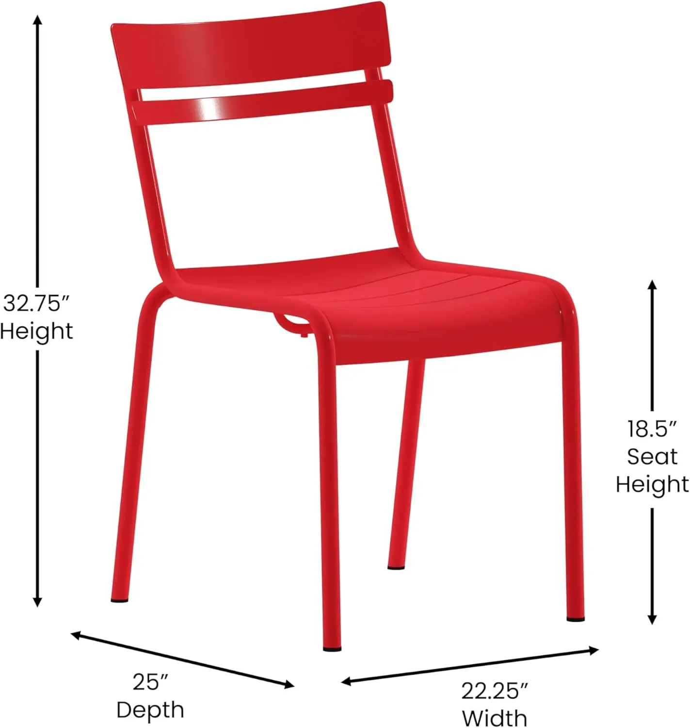 EMMA   OLIVER Rennes Armless Stacking Dining Chair - Indoor/Outdoor 2-Slat Chair with Powder Coated Frame - Red