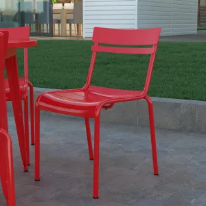 EMMA   OLIVER Rennes Armless Stacking Dining Chair - Indoor/Outdoor 2-Slat Chair with Powder Coated Frame - Red