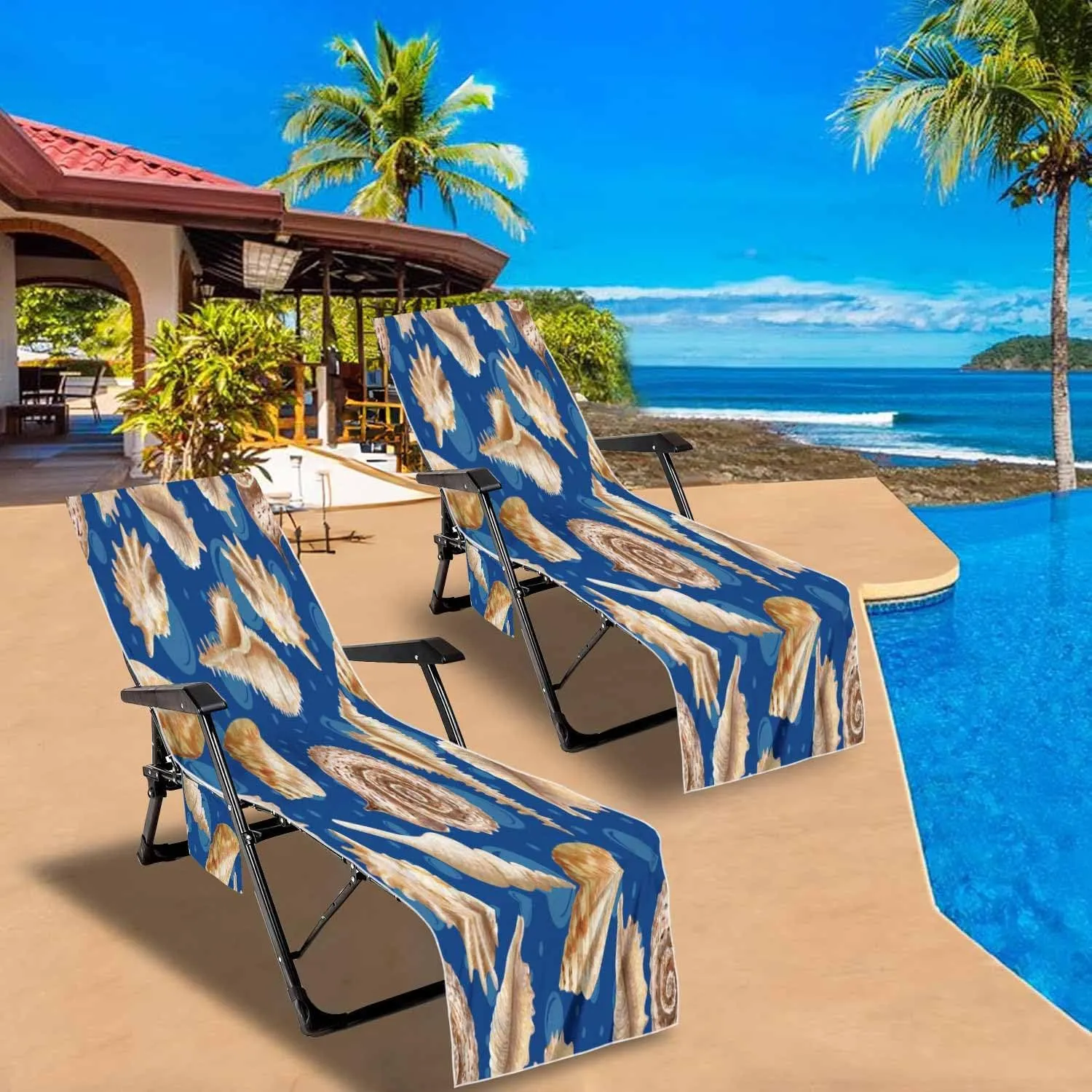 EMMTEEY Beach Chair Covers 82.6 X 29.5 Inches Flower White Fresh Spring Morning Nature Patio Chair Covers with 2 Side Pockets for Poolside Beach Garden, Set of 1