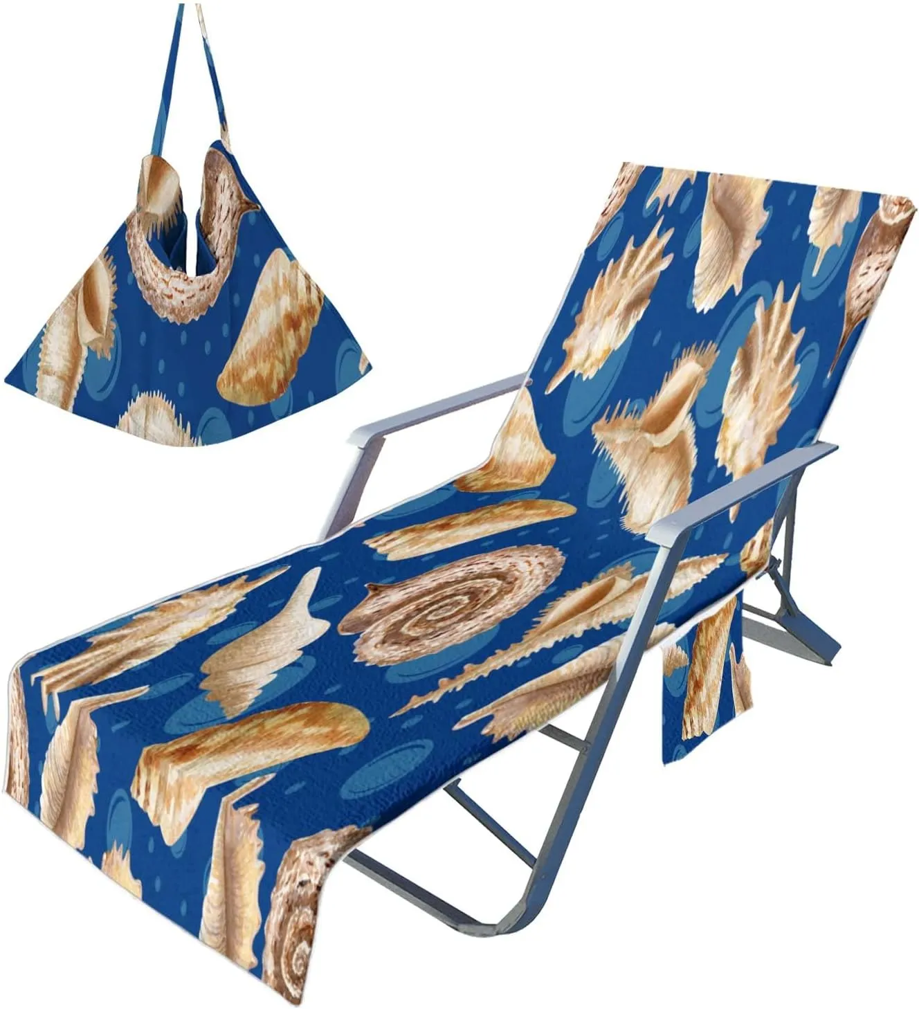 EMMTEEY Beach Chair Covers 82.6 X 29.5 Inches Flower White Fresh Spring Morning Nature Patio Chair Covers with 2 Side Pockets for Poolside Beach Garden, Set of 1