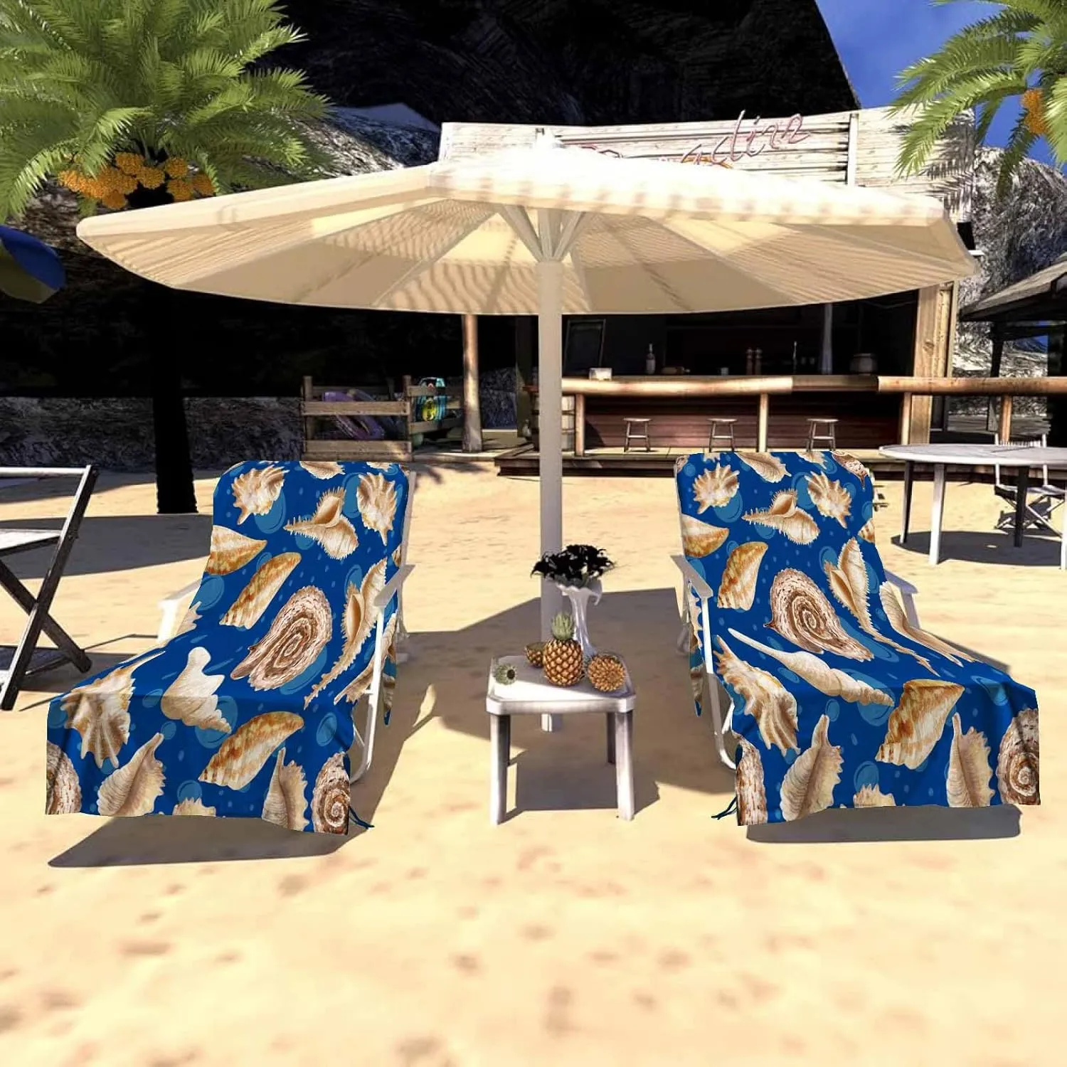 EMMTEEY Beach Chair Covers 82.6 X 29.5 Inches Flower White Fresh Spring Morning Nature Patio Chair Covers with 2 Side Pockets for Poolside Beach Garden, Set of 1