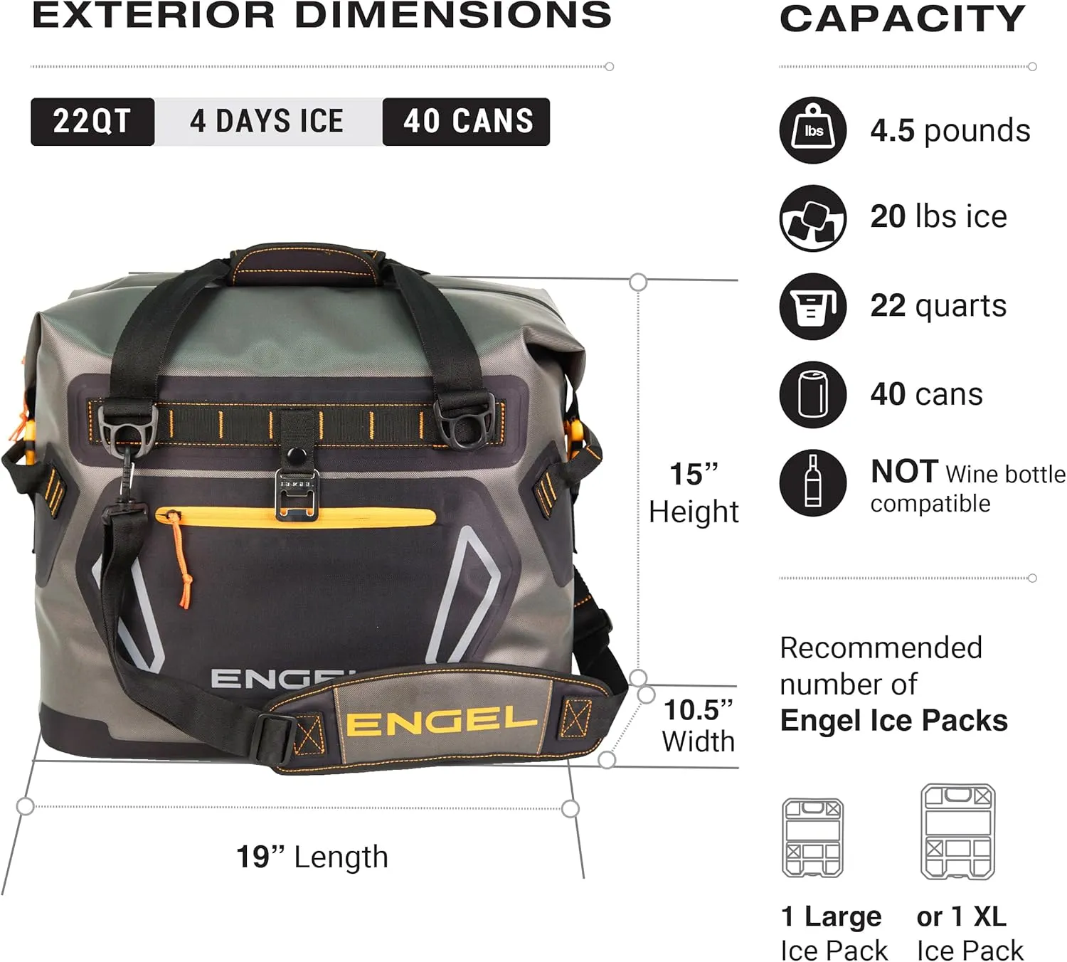 Engel HD20 High-Performance Soft Sided Tote Cooler - Durable, Leak-Proof, Portable Ice Chest for Camping, Fishing, Tailgating & Outdoor Activities - Long-Lasting Cold Retention