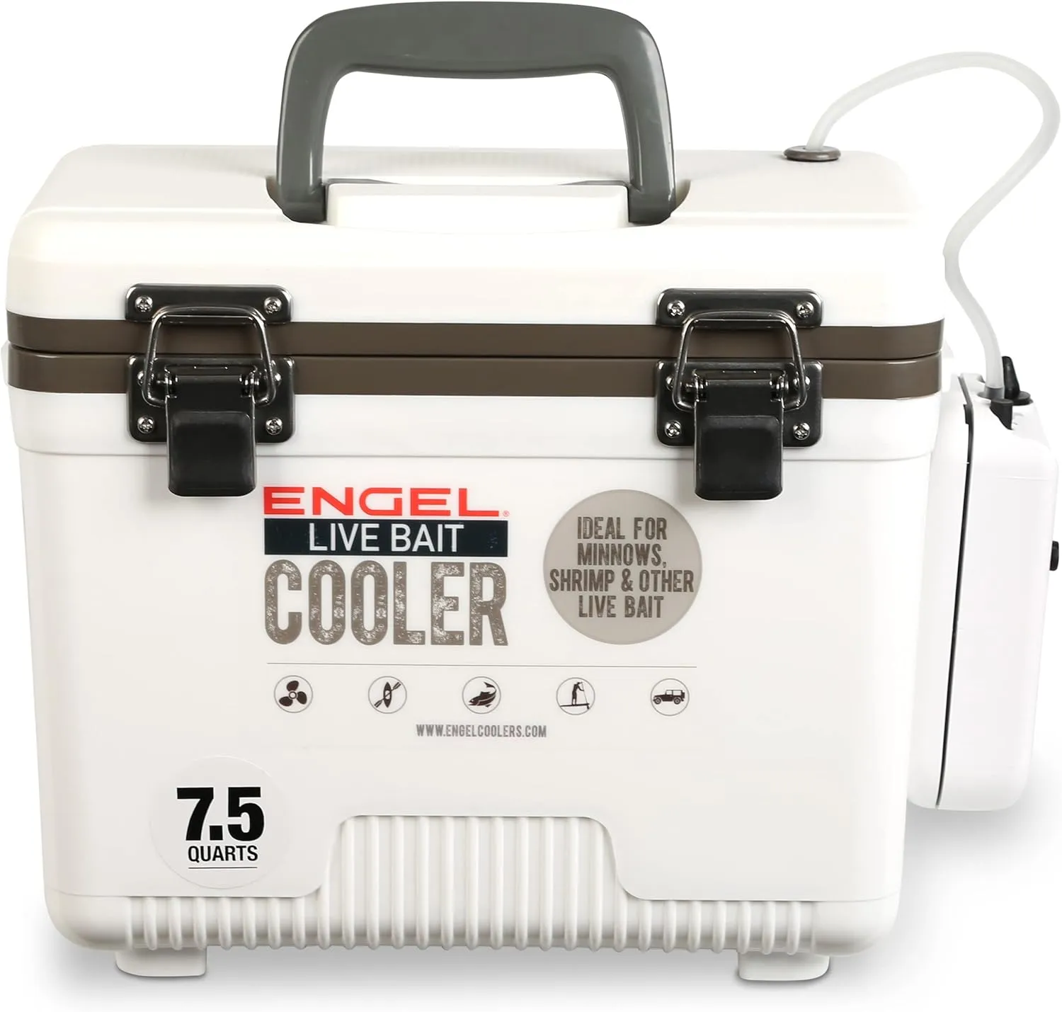 Engel Live Bait Cooler Box with 2nd Gen 2-Speed Aerator Pump - Portable Fishing Station & Minnow Bucket for Shrimp & Other Live Fish with Aerator - ENGLBC-N
