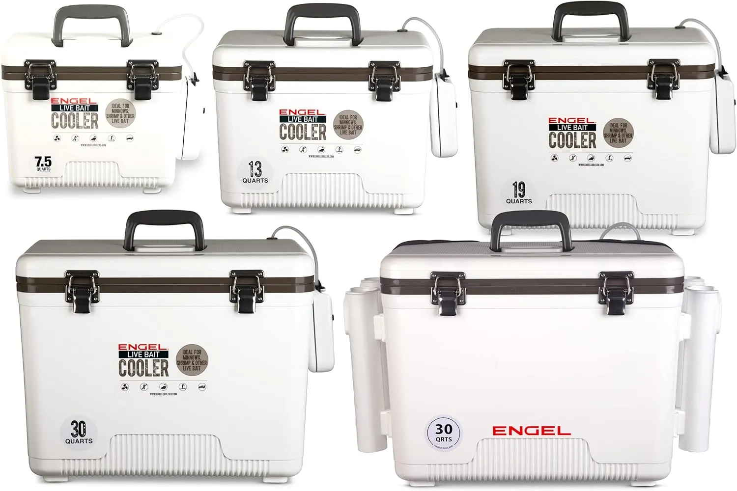 Engel Live Bait Cooler Box with 2nd Gen 2-Speed Aerator Pump - Portable Fishing Station & Minnow Bucket for Shrimp & Other Live Fish with Aerator - ENGLBC-N