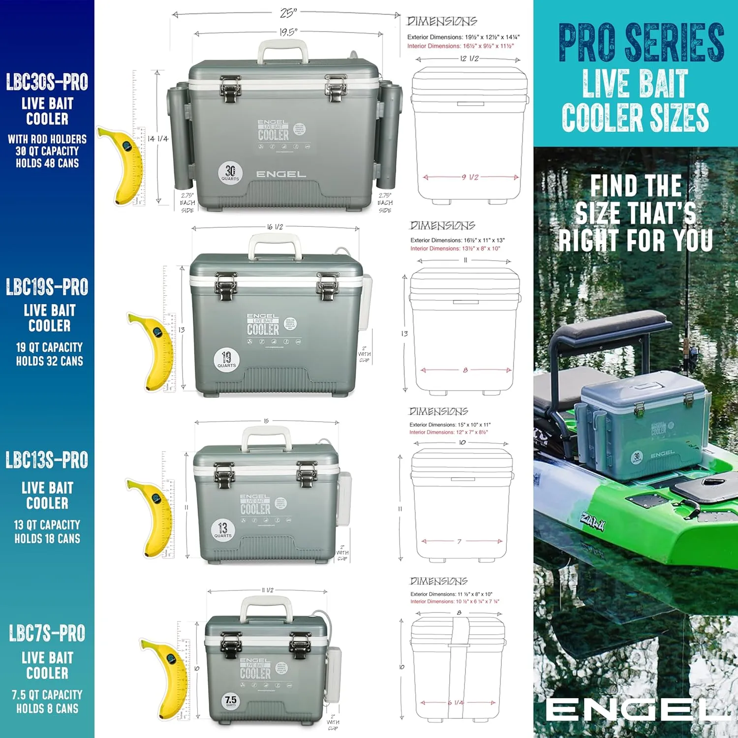 ENGEL Live Bait Cooler PRO for Fishing - Portable Minnow and Bait Bucket with Lithium-Ion Rechargeable Aerator