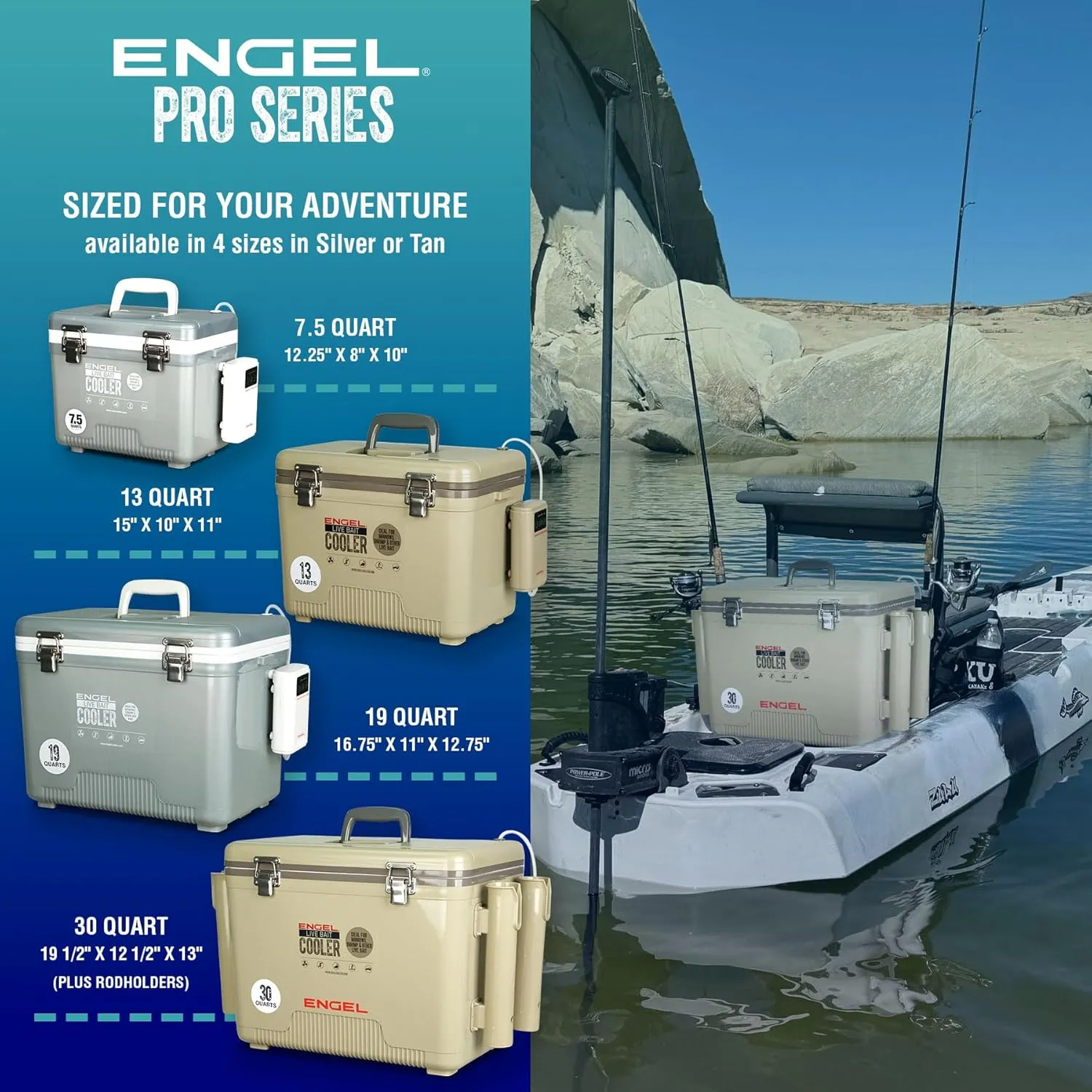 ENGEL Live Bait Cooler PRO for Fishing - Portable Minnow and Bait Bucket with Lithium-Ion Rechargeable Aerator