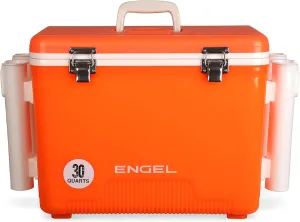 Engel UC30 30qt Leak-Proof, Air Tight, Fishing Drybox Cooler with Built-in Fishing Rod Holders, Also Makes The Perfect Hard Shell Lunchbox for Men and Women in White