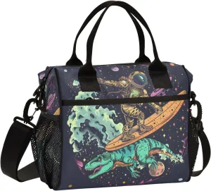 Engraving Funny Cool Dude in Space Insulated Lunch Bag for Women Cooler Tote Bag Organizer with Adjustable Shoulder Strap