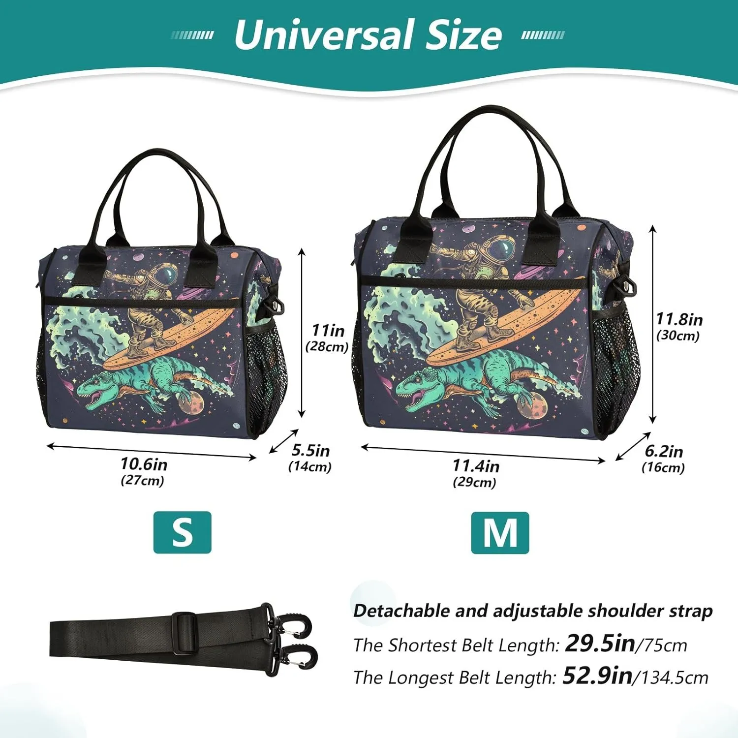 Engraving Funny Cool Dude in Space Insulated Lunch Bag for Women Cooler Tote Bag Organizer with Adjustable Shoulder Strap