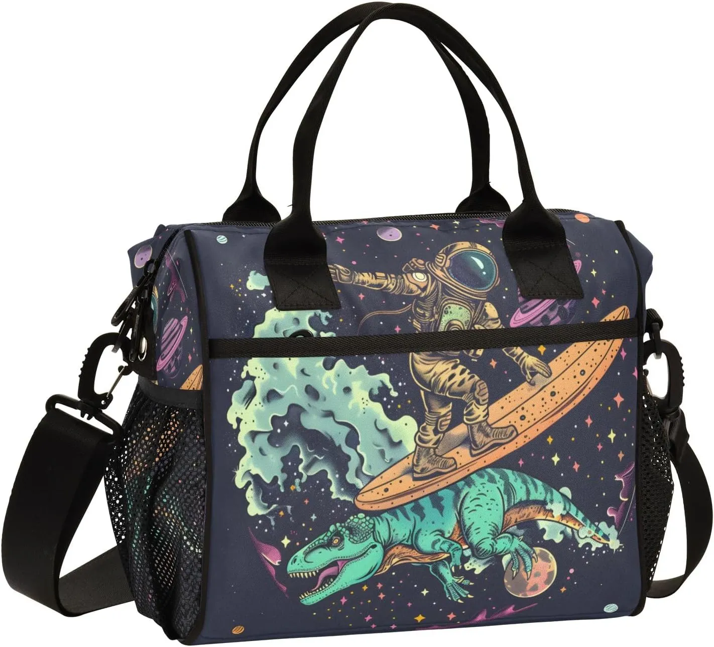 Engraving Funny Cool Dude in Space Insulated Lunch Bag for Women Cooler Tote Bag Organizer with Adjustable Shoulder Strap