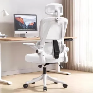 Ergonomic Office Chair Computer Desk Chairs with Flip-up Armrests and Lumbar Support, High Back Mesh Gaming Chairs Rolling Work Swivel Task Chairs with Adjustable Headrest White
