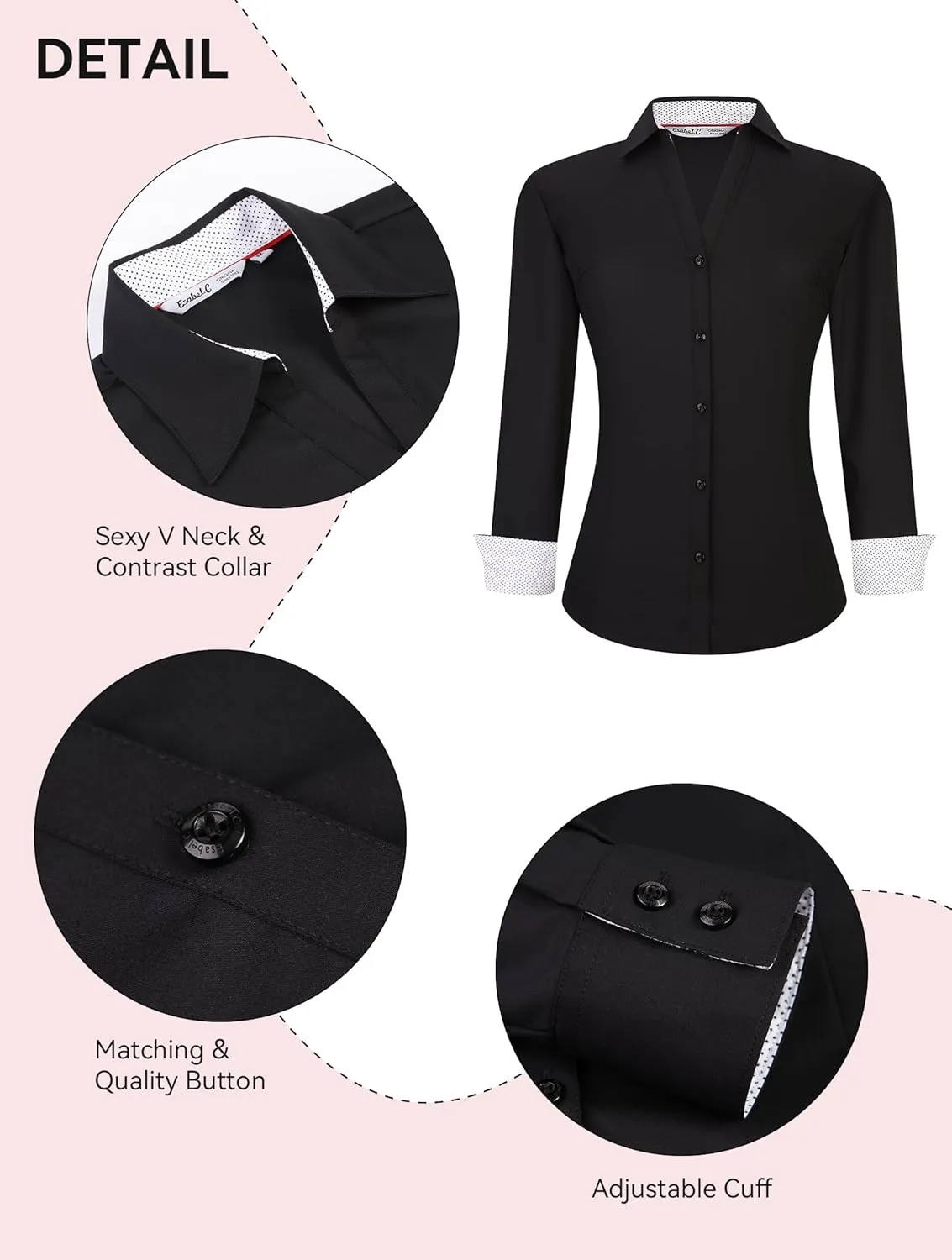 Esabel.C Womens Button Down Shirts Long Sleeve Regular Fit Stretch Work Blouse