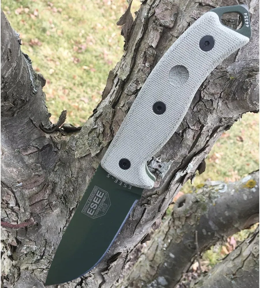 ESEE Authentic Model 5 Tactical Survival Fixed Blade Knife - Ambidextrous Kydex Sheath - SERE Team Designed (ESEE-5P-OD-E)