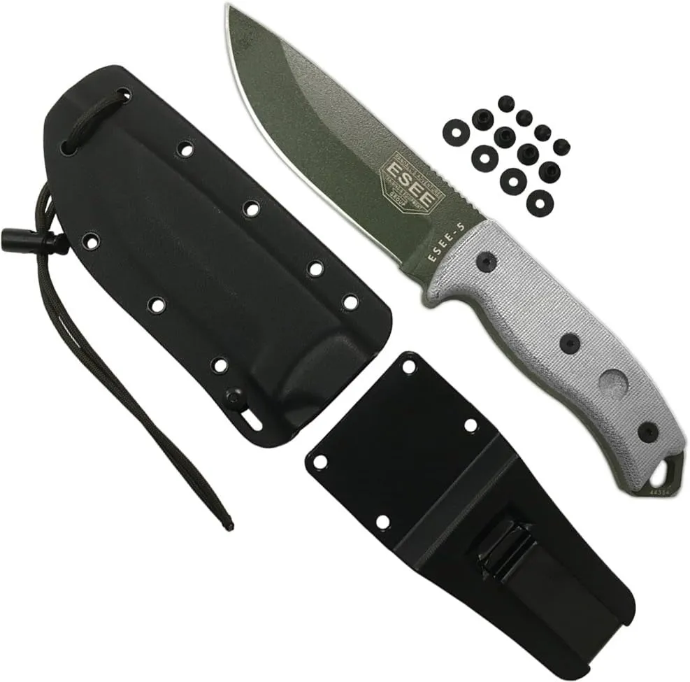 ESEE Authentic Model 5 Tactical Survival Fixed Blade Knife - Ambidextrous Kydex Sheath - SERE Team Designed (ESEE-5P-OD-E)