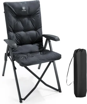 EVER ADVANCED Folding Camping Recliner Chair Fully Padded with Adjustable High Back Support Portable for Adults Patio Reclining Chair, Black