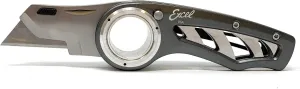 Excel Blades Revo Folding Utility Knife – Heavy-Duty Box Cutter with Aluminum Body, Quick-Change #92 Blades, 3 Lock Positions Design, Anti-Slip Finger Loop Grip, Holster Included – Grey