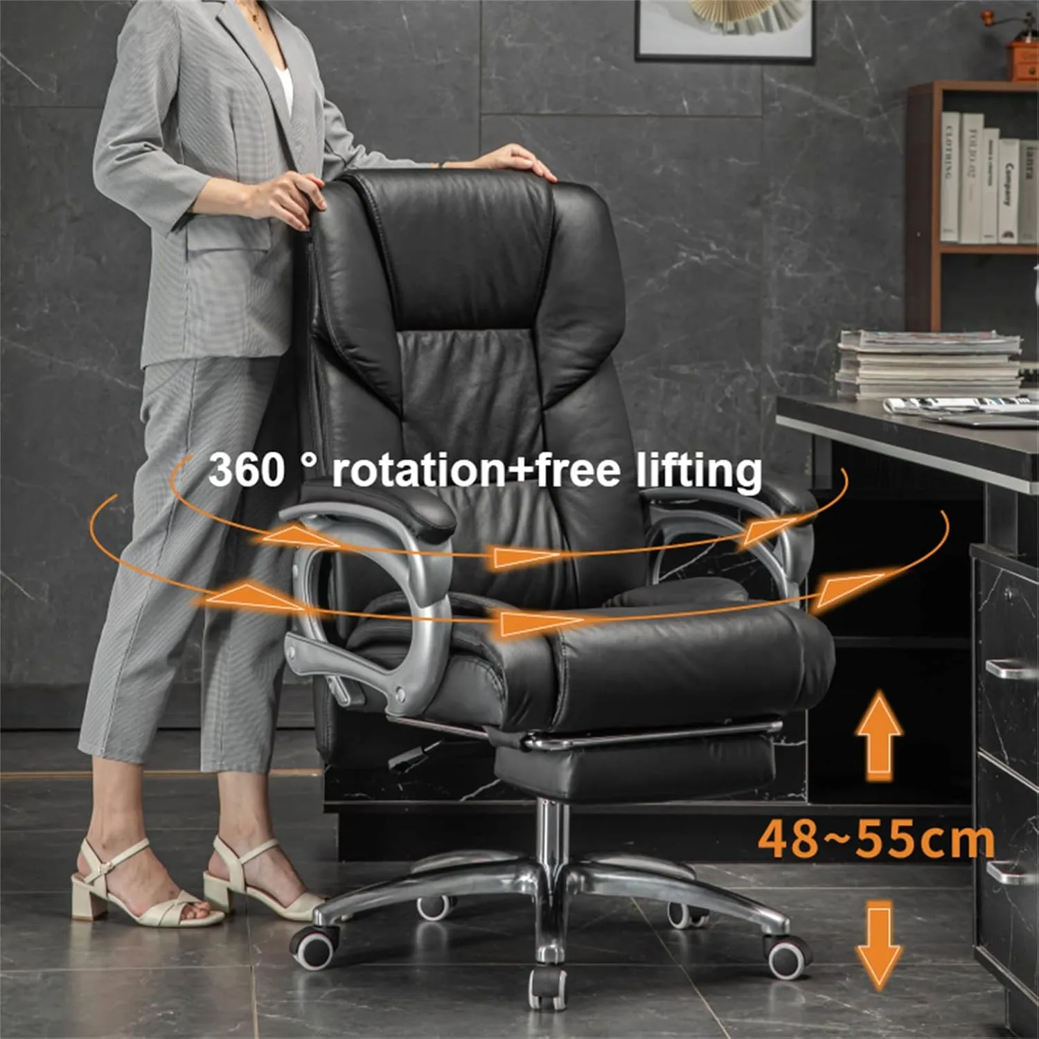 Executive Office Chair, 360° Swivel Computer Desk Chair with Back Support, 90°-135° Reclining Office Chair,Microfiber Leather Ergonomic Chair with Footrest and Linka(Yellow