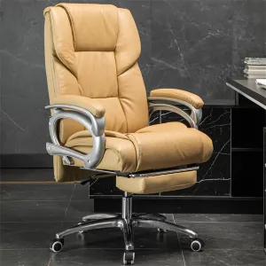 Executive Office Chair, 360° Swivel Computer Desk Chair with Back Support, 90°-135° Reclining Office Chair,Microfiber Leather Ergonomic Chair with Footrest and Linka(Yellow