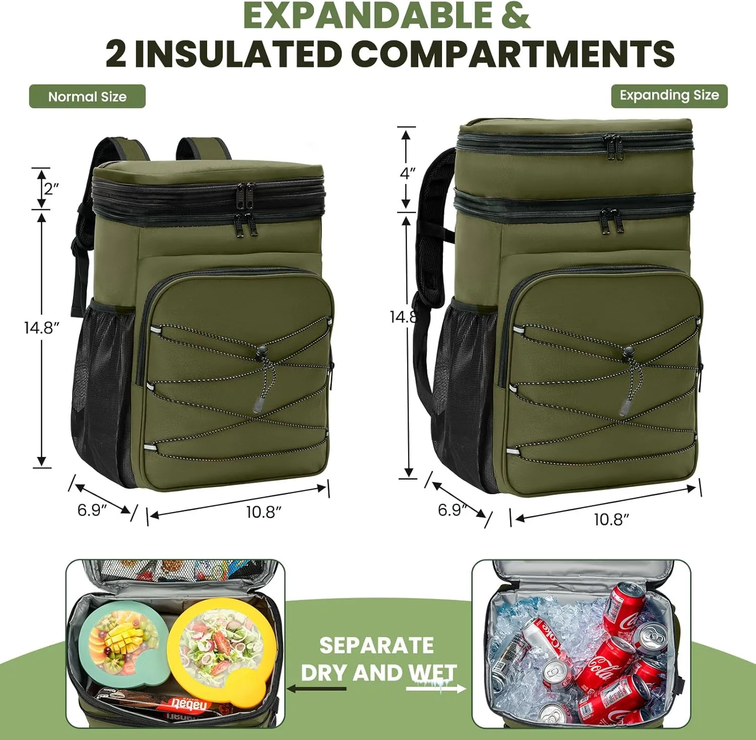 Expandable Backpack Coolers Insulated Leak Proof - 36/48 Cans Double Deck Cooler Backpack Waterproof - Soft Lightweight Portable Cooler Bag for Beach Picnic Camping Men and Women