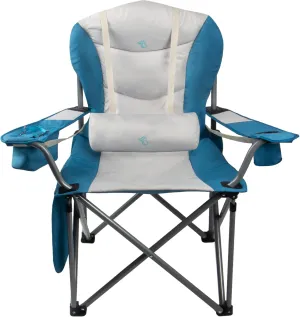 Extra Thick Oversized Camping Chair with Double Padded, Folding Beach Chair for Adults with Lumbar Support & Headrest, Camping Chair with Armrest, Cooler Bag, Side Pocket, Cup Holder, Blue&White