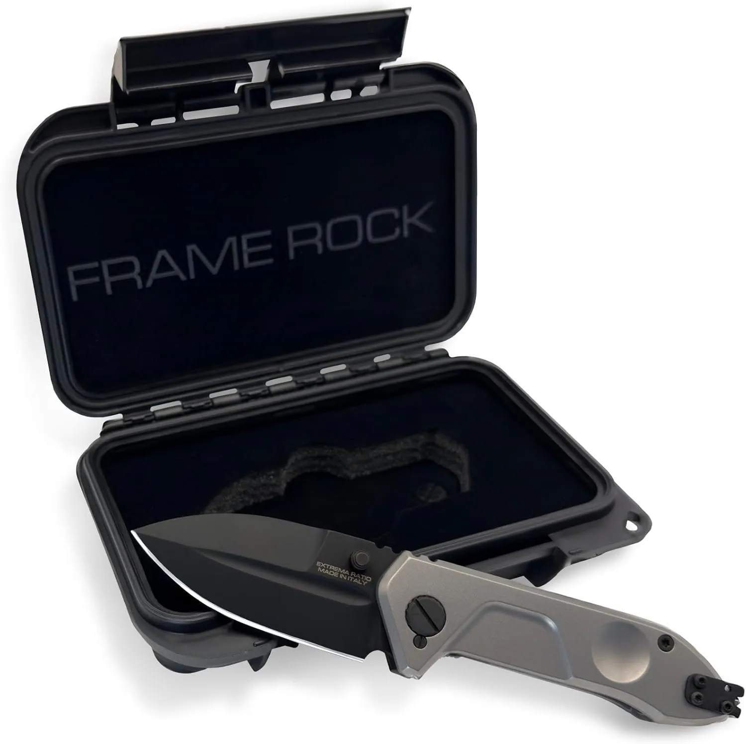 Extrema Ratio - Frame Rock (TITAN-BLACK), Folding Knife, Böhler N690 steel blade hardened to 58 HRC, DLC-coated finish, titanium frame lock, ambidextrous opening, handmade in Italy