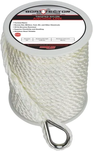 Extreme Max 3006.2078 BoatTector Twisted Nylon Anchor Line with Thimble - 3/8" x 100', White