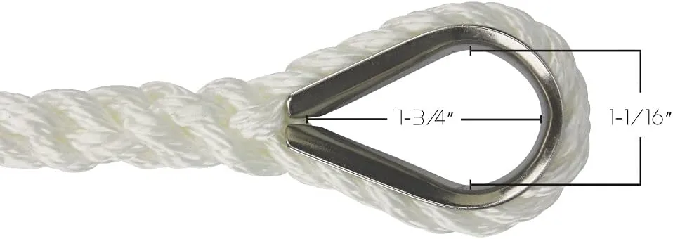 Extreme Max 3006.2297 BoatTector Twisted Nylon Anchor Line with Thimble - 3/8" x 200', White