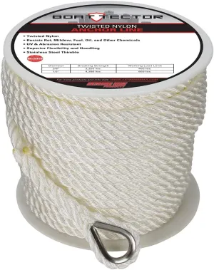 Extreme Max 3006.2306 BoatTector Twisted Nylon Anchor Line with Thimble - 1/2" x 200', White