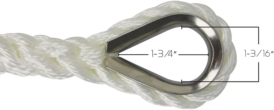 Extreme Max 3006.2306 BoatTector Twisted Nylon Anchor Line with Thimble - 1/2" x 200', White