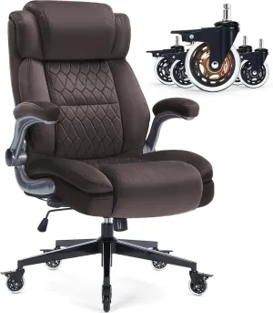 Fabric High Back Office Chair 400lbs-Adjustable Built-in Lumbar Support，Flip Arms, Locking Wheels-Ergonomic Computer Desk Chair with Heavy Duty Base，Thick Padded Large Work Chairs for Adults Men Women