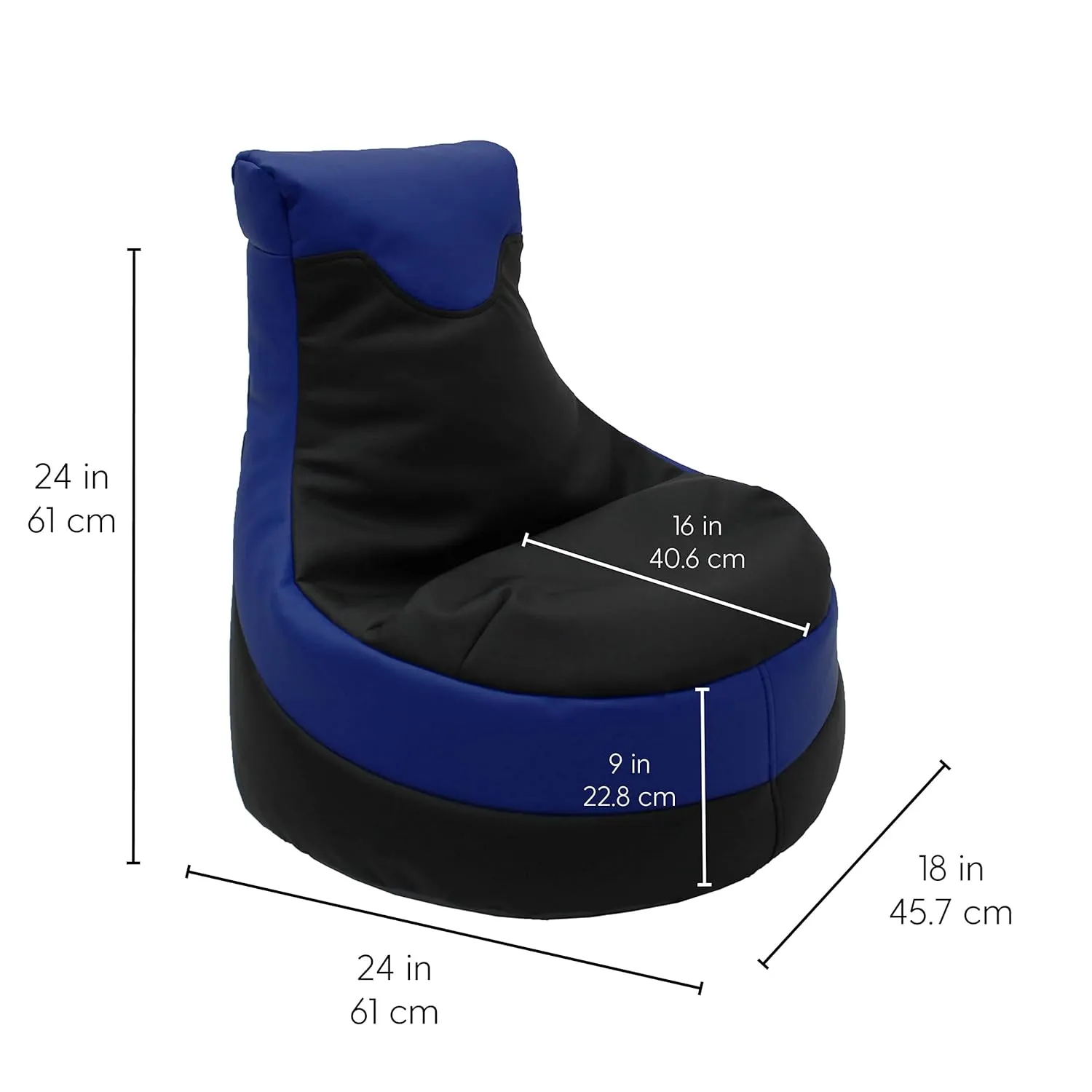Factory Direct Partners SoftScape Little Gamer Bean Bag Chair for Kids, Comfy Bean-Filled Flexible Floor Seat for Reading, Gaming, Sitting in Playroom, Rec Room or Classroom - Black/Blue, 14453-BKBL