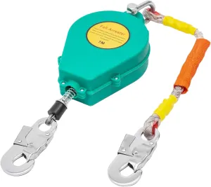 Fall Protection Self-Retracting Lifeline Fall Arrester Alloy Steel Heavy-Duty Quick-Action Braking System with Hook Steel Wire Rope for Outdoor Safety Harness Lanyard Climbing Equipment 330lbs 23ft