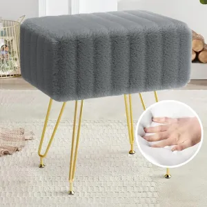 Faux Fur Square Vanity Stool : Soft Footrest 4 Metal Legs with Anti-Slip Feet，Super Soft Padded Seat，Removable and Washable,lint-Free,Makeup Stool for Living Room, Bedroom,Bathroom (Grey)