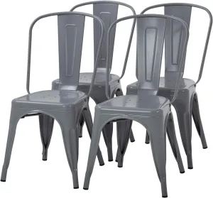FDW Metal Dining Chairs Metal Chairs Patio Chair Seat Height Dining Room Kitchen Chair Tolix Restaurant Chairs Bar Stackable Chair Trattoria Metal Indoor Outdoor Chairs (Gray)