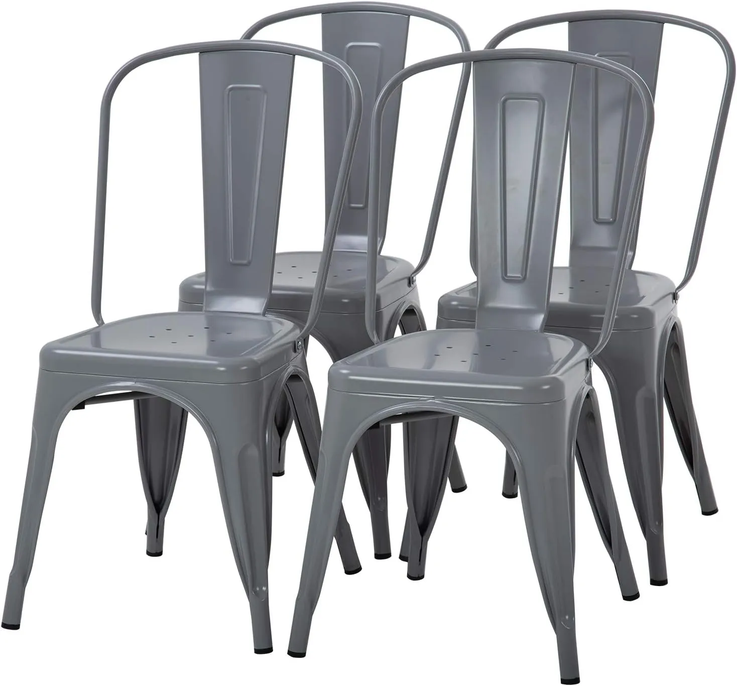 FDW Metal Dining Chairs Metal Chairs Patio Chair Seat Height Dining Room Kitchen Chair Tolix Restaurant Chairs Bar Stackable Chair Trattoria Metal Indoor Outdoor Chairs (Gray)