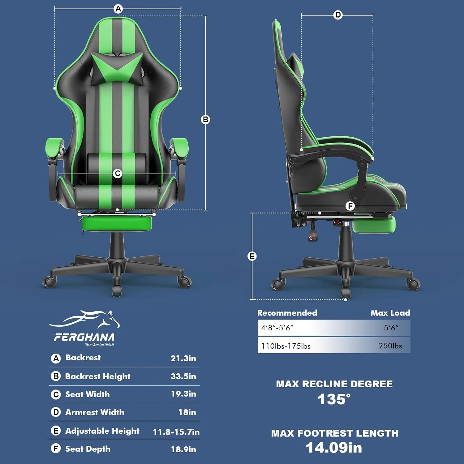 Ferghana Gaming Chairs with Footrest,Massage Gamer Chair,Christmas,Xmas Gift,PC Game Chair for Adults Teens for Live Streaming Room