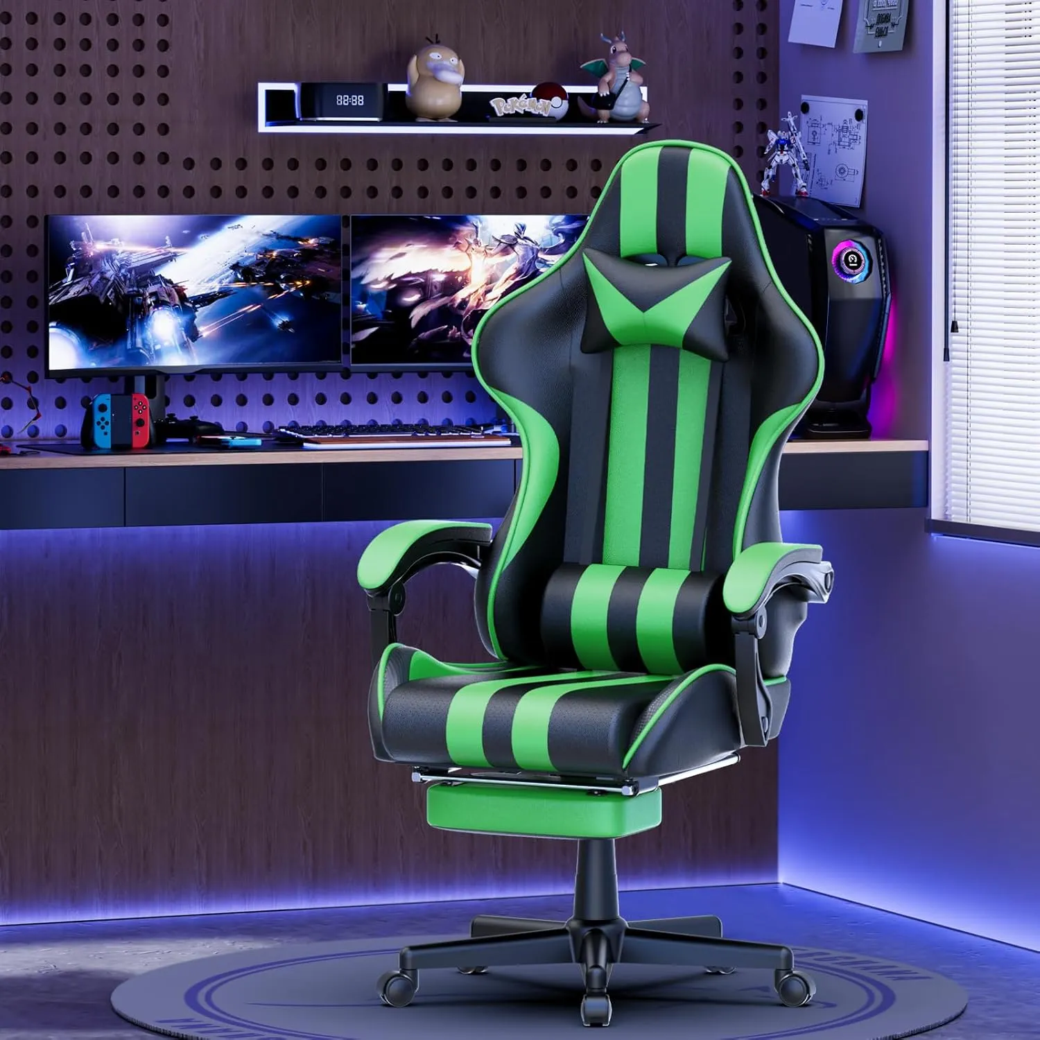 Ferghana Gaming Chairs with Footrest,Massage Gamer Chair,Christmas,Xmas Gift,PC Game Chair for Adults Teens for Live Streaming Room