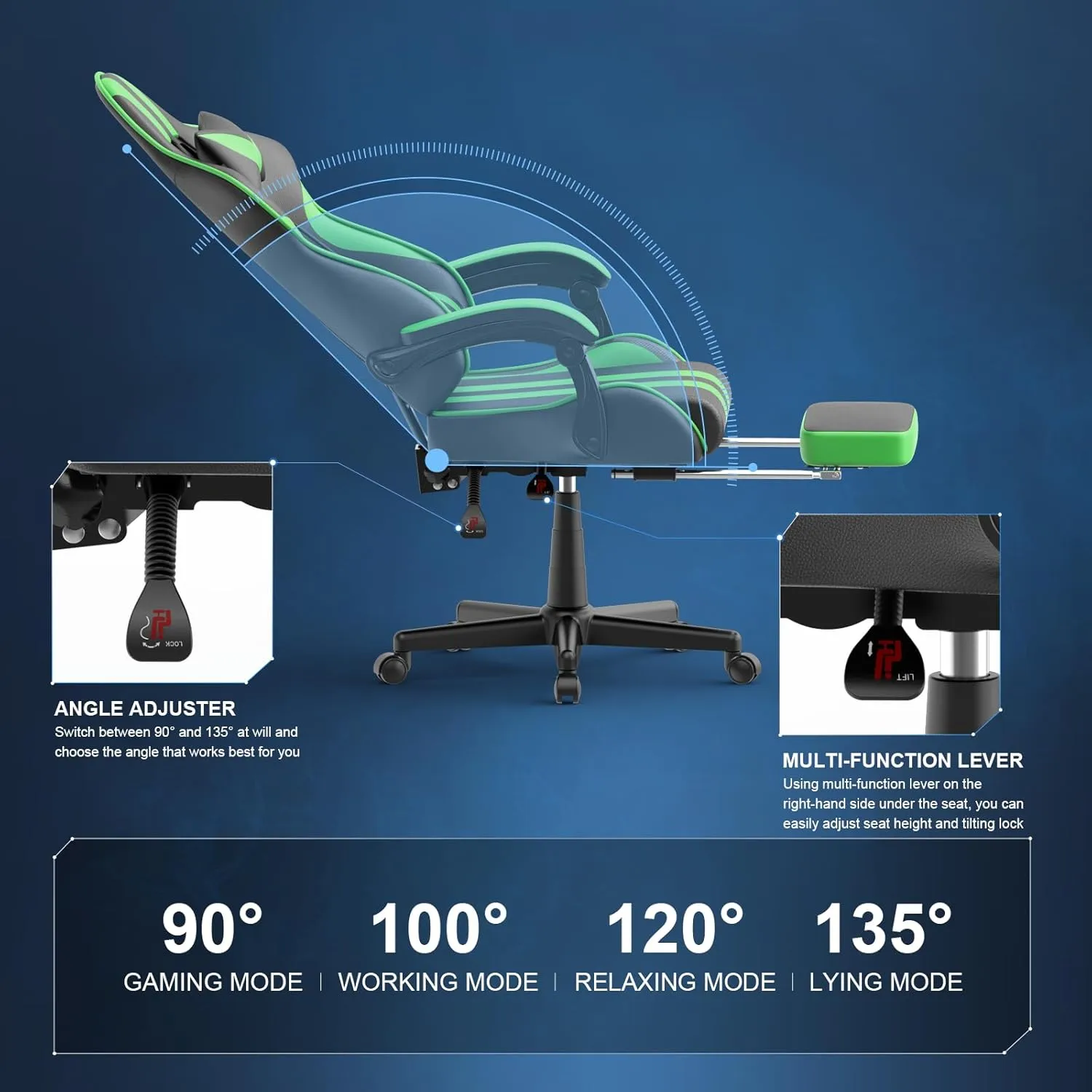 Ferghana Gaming Chairs with Footrest,Massage Gamer Chair,Christmas,Xmas Gift,PC Game Chair for Adults Teens for Live Streaming Room