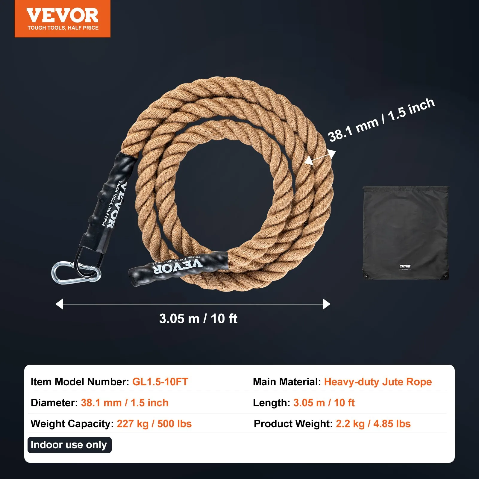 (FINAL PRICES ARE LOWER ON OUR SITE!) VEVOR 1.5"x10FT Gym Climbing Rope Fitness Strength Training Rope Home Exercise