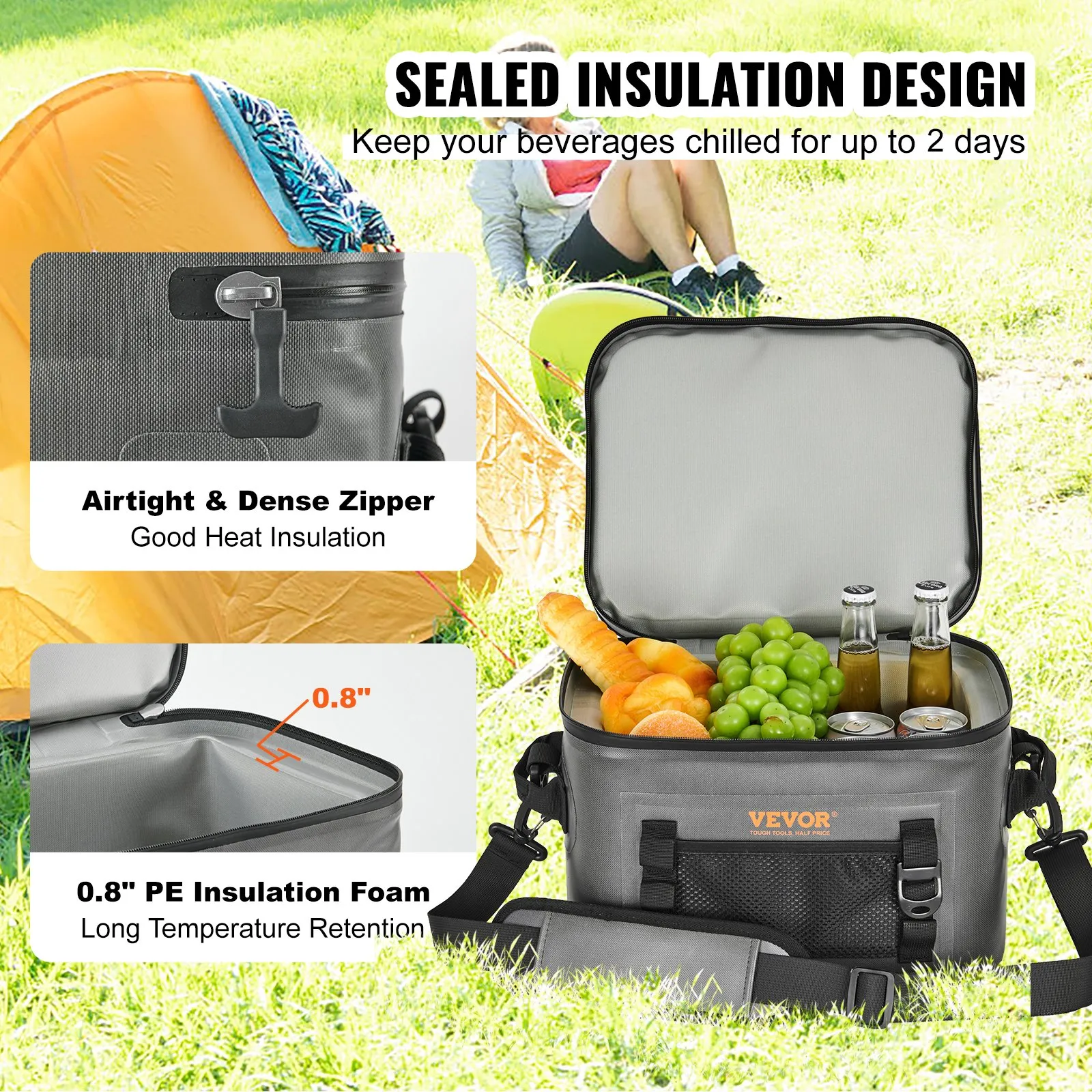 (FINAL PRICES ARE LOWER ON OUR SITE!) VEVOR Soft Cooler Bag, 16 Cans Soft Sided Cooler Bag Leakproof with Zipper, Waterproof Soft Cooler Insulated Bag, Lightweight & Portable Collapsible Cooler for Beach, Hiking, Picnic, Camping, Travel