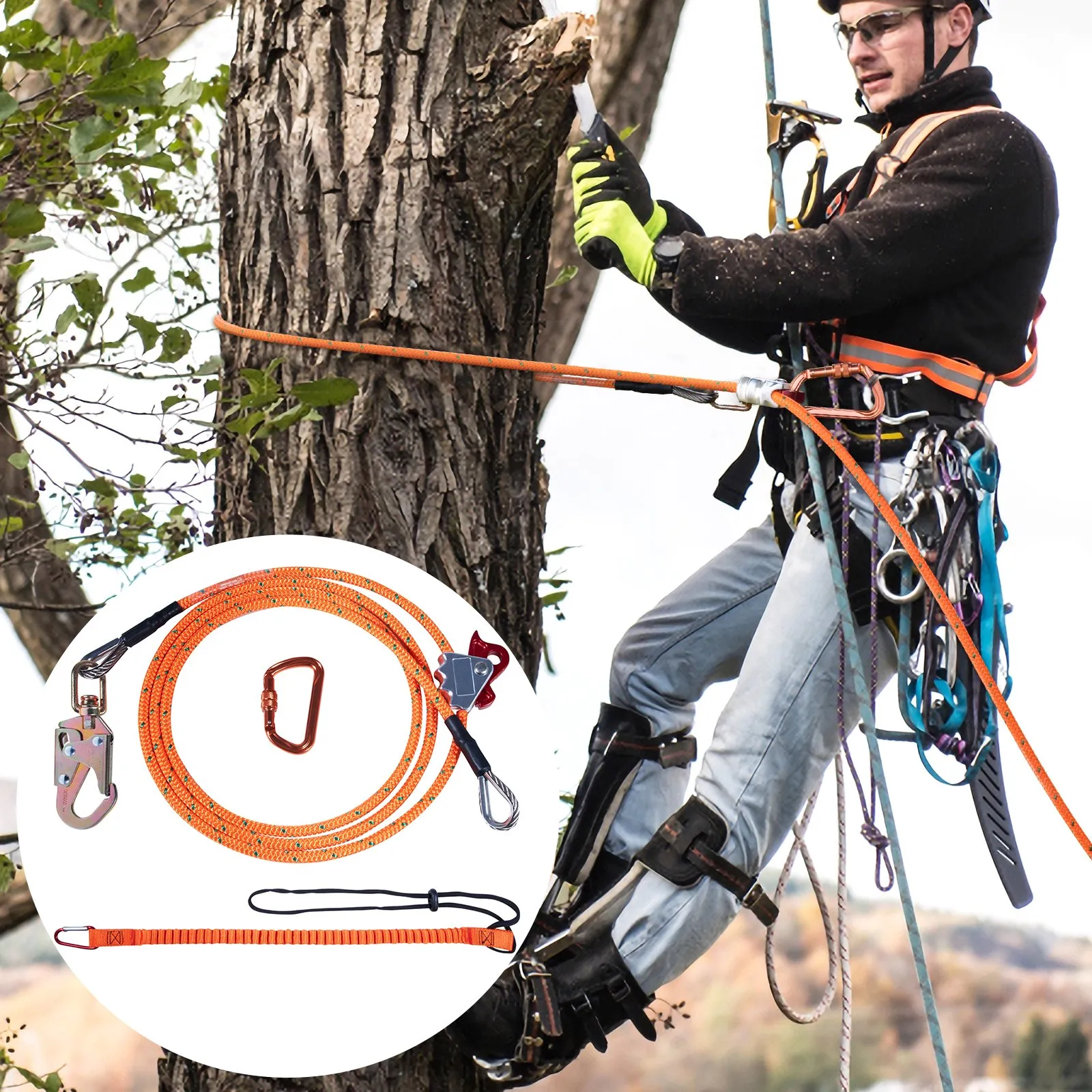 (FINAL PRICES ARE LOWER ON OUR SITE!) VEVOR Steel Core flipline, 1/2" x 8' Arborist Flipline, Flip Line for Tree Climbing with Alloy Steel Snap Hook, Aluminum Alloy Carabiner and Extra Tool Lanyard, for Arborist, Tree Climbers