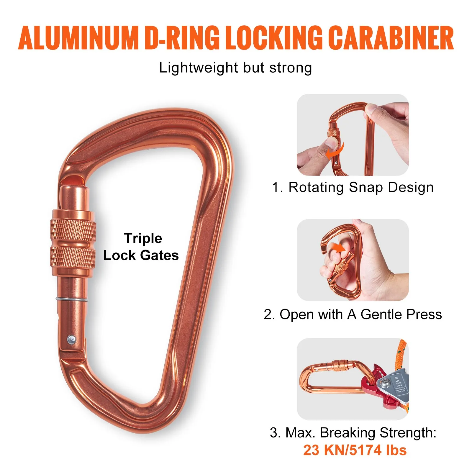 (FINAL PRICES ARE LOWER ON OUR SITE!) VEVOR Steel Core flipline, 1/2" x 8' Arborist Flipline, Flip Line for Tree Climbing with Alloy Steel Snap Hook, Aluminum Alloy Carabiner and Extra Tool Lanyard, for Arborist, Tree Climbers