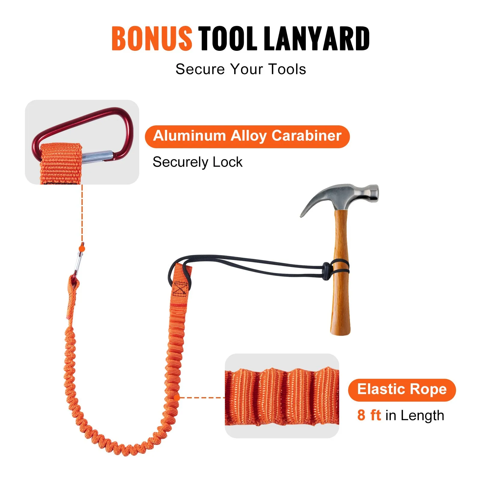 (FINAL PRICES ARE LOWER ON OUR SITE!) VEVOR Steel Core flipline, 1/2" x 8' Arborist Flipline, Flip Line for Tree Climbing with Alloy Steel Snap Hook, Aluminum Alloy Carabiner and Extra Tool Lanyard, for Arborist, Tree Climbers