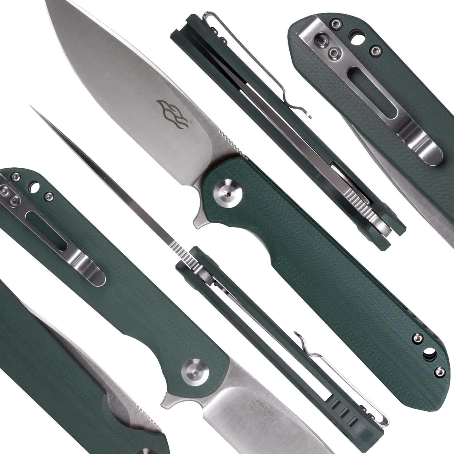 Firebird GANZO FH41S-GB Pocket Folding Knife D2 Steel Blade G10 Anti-Slip Handle with Clip Fishing Hunting Camping Outdoor Flipper EDC Pocket Knife Best Gift for Men and Women (Green)